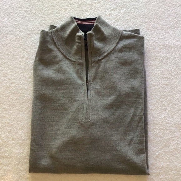NWOT Brooks Brothers M XXL LS Italian wool yarn 1/2 zip sweater light grey
